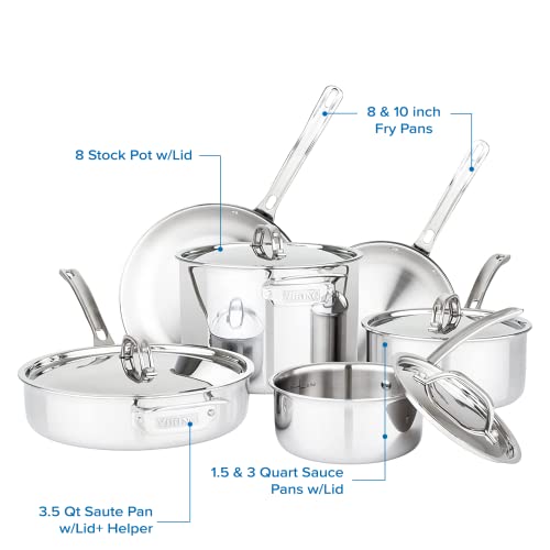 Viking Culinary 3-Ply Stainless Steel Cookware Set with Metal Lids, 10 Piece, Dishwasher, Oven Safe, Works on All Cooktops including Induction,Silver - Image 5