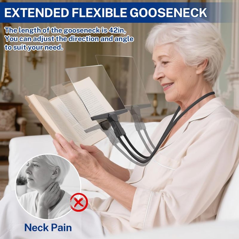 Hands-free Magnifying Glass: 5x Magnification 6.5*9.5 Inches Large Viewing Area - Flexible Gooseneck Detachable Neck Wear Magnifier for Seniors Low Vision Aid Reading Sewing - Image 4