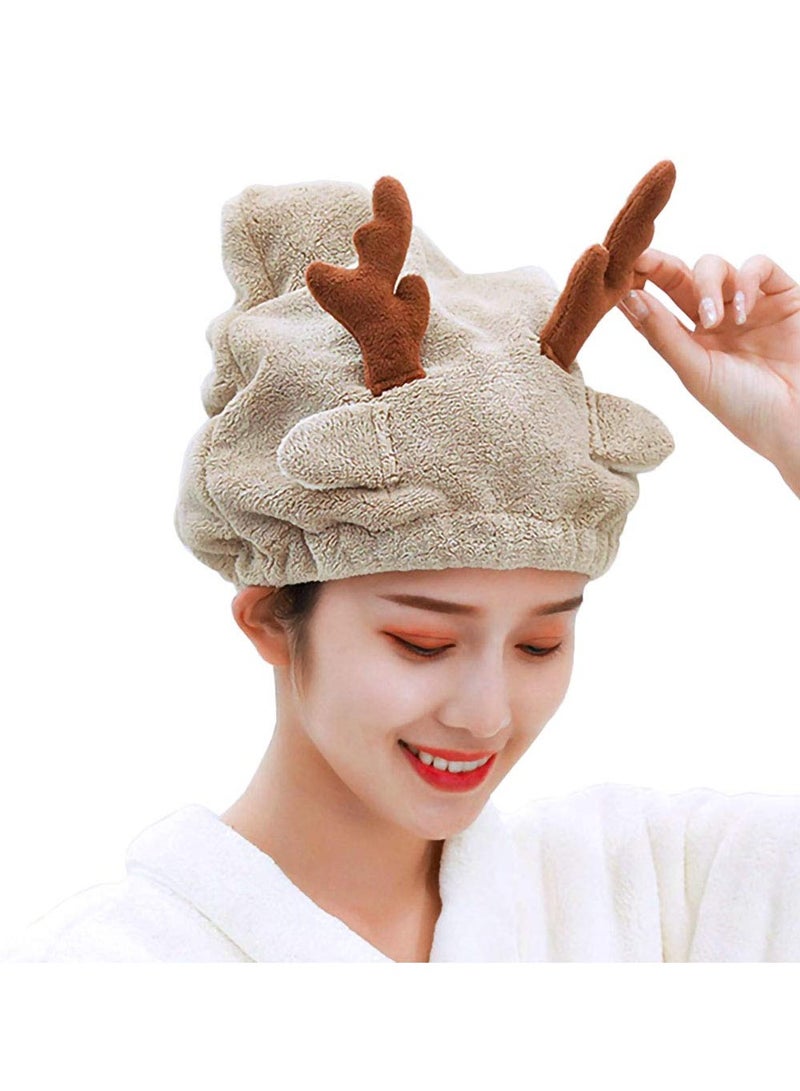 Cobest Drying Hair Towel, Microfiber Towel Wrap Fast Turban Shower Cap Soft Absorbent Cute Cartoon Dry Hat for Women Wet Longer and Thicker Hair（Brown） - Image 1