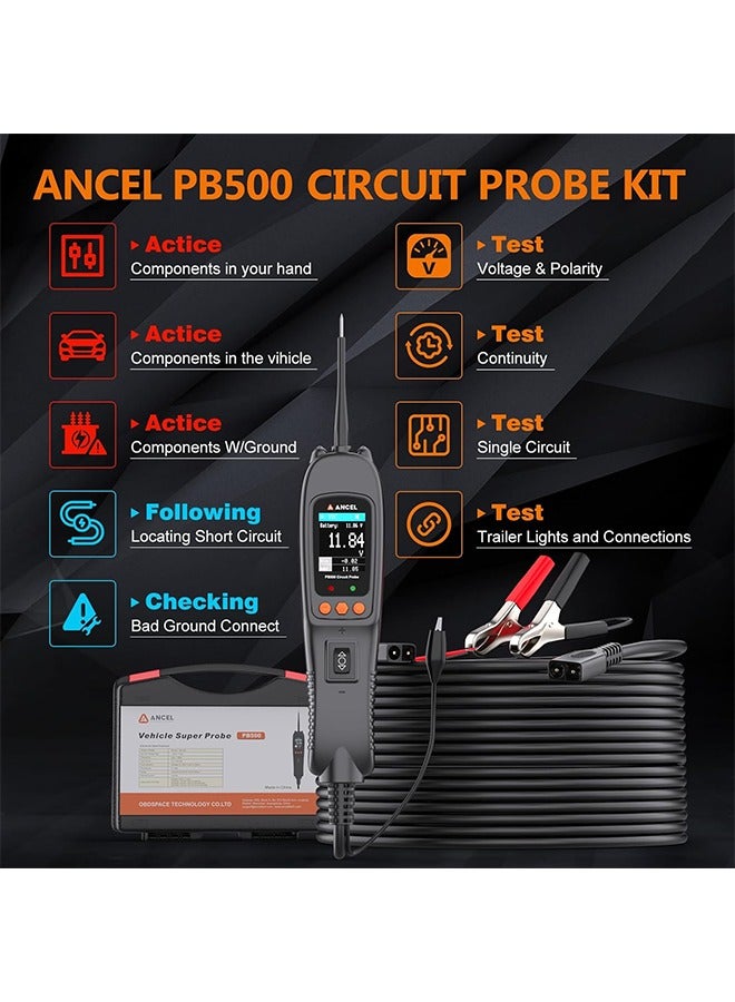 مجموعة اختبار دائرة الطاقة ANCEL PB500 - جهاز اختبار دائرة السيارات لاستكشاف الأخطاء وإصلاحها بشكل أسرع في الجهد الكهربي المتردد/المستمر، والمقاومة، والصمام الثنائي، وتردد الإشارة، ودورة العمل، وحقن - Image 3