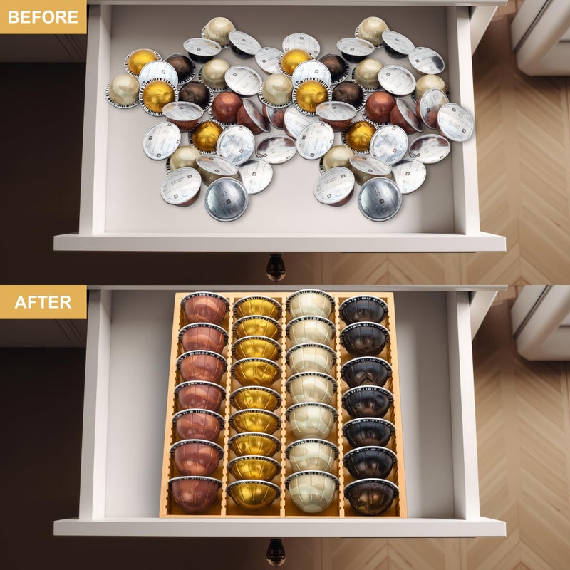 MinBoo Bamboo Coffee Pod Storage Holder Drawer Insert for Counter Compatible with Vertuoline Capsules for Kitchen, Home, Office, Coffee Station,Small - Image 5