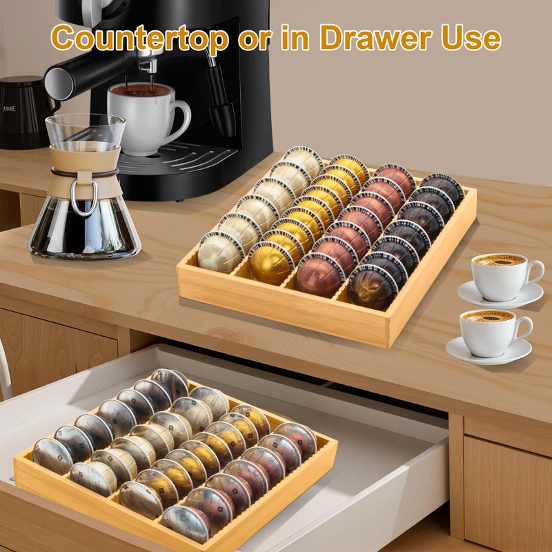 MinBoo Bamboo Coffee Pod Storage Holder Drawer Insert for Counter Compatible with Vertuoline Capsules for Kitchen, Home, Office, Coffee Station,Small - Image 4