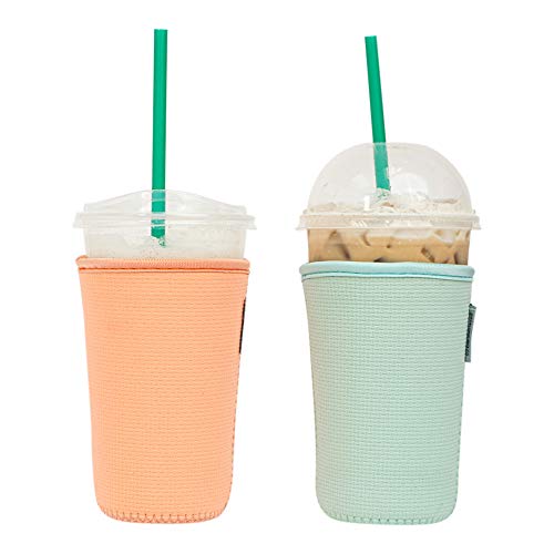 Baxendale Iced Coffee Sleeve Cups  2 Pack  Neoprene Iced Coffee Sleeve  Medium 2224oz Peach  Mint Textured