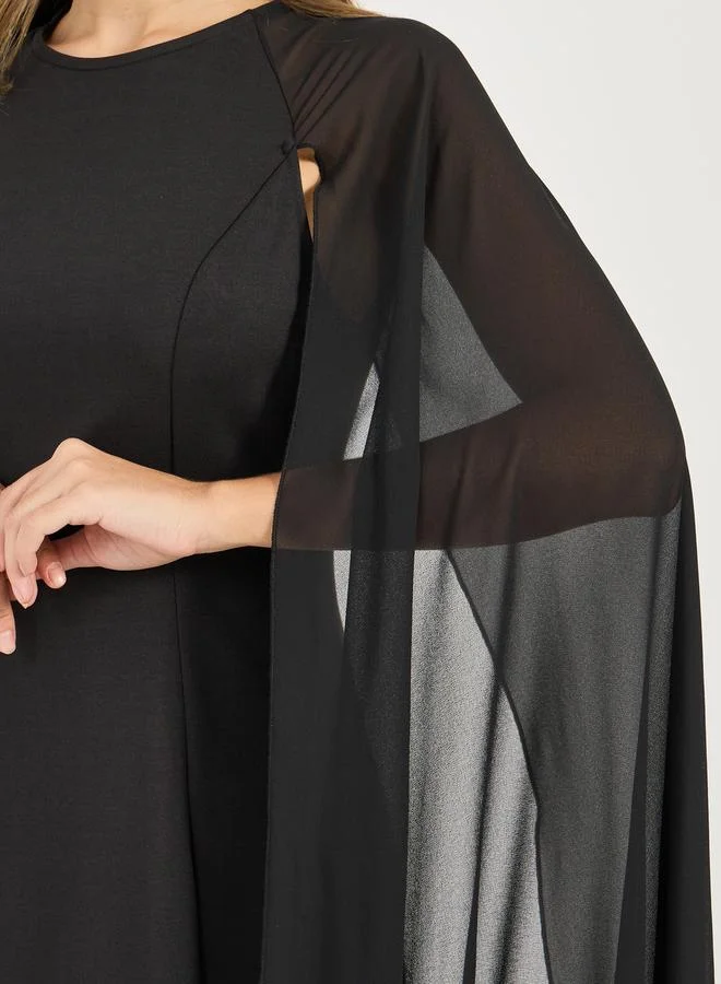 Styli High Neck Lace Details Front Jalabiya