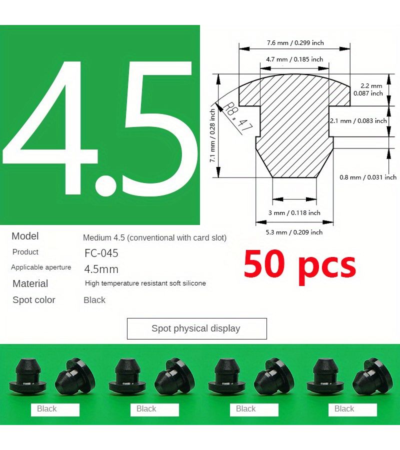T Shaped Cone And Flat Head Cap With Removable Cap Elastic Seal 4.5 50pcs Black - Image 5