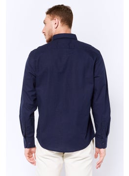 Algspar Men Regular Fit Plain Long Sleeves Casual Shirt, Navy  - Image 2