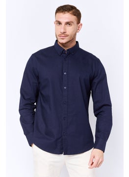 Algspar Men Regular Fit Plain Long Sleeves Casual Shirt, Navy  - Image 1