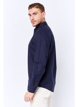 Algspar Men Regular Fit Plain Long Sleeves Casual Shirt, Navy  - Image 3