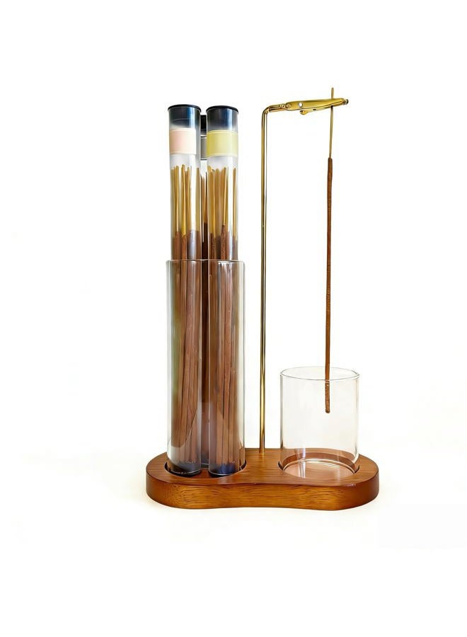 Moocervi Glass Incense Holder, Incense Sticks Burner Holder with Storage,Hang Upside Down Incense Holder for Sticks with Glass Ash Catcher for Meditation Yoga Spa Room Decor (Retro Color) - Image 1