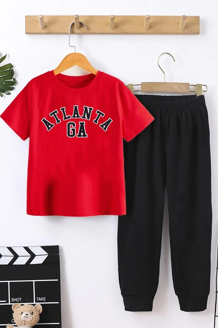 ONLYTRENDWEAR Kids Atlanta Bottom - Top Tracksuit Set 3-4 Years Old Red