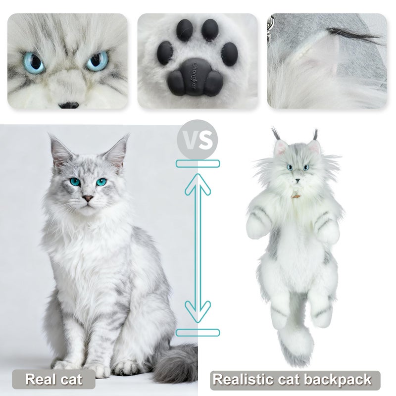 Chongker Cat Shaped Backpack - Handcrafted Stuffed Animals Plush Bag with Adjustable Shoulder, Crossbody, and Handbag Straps - Image 3