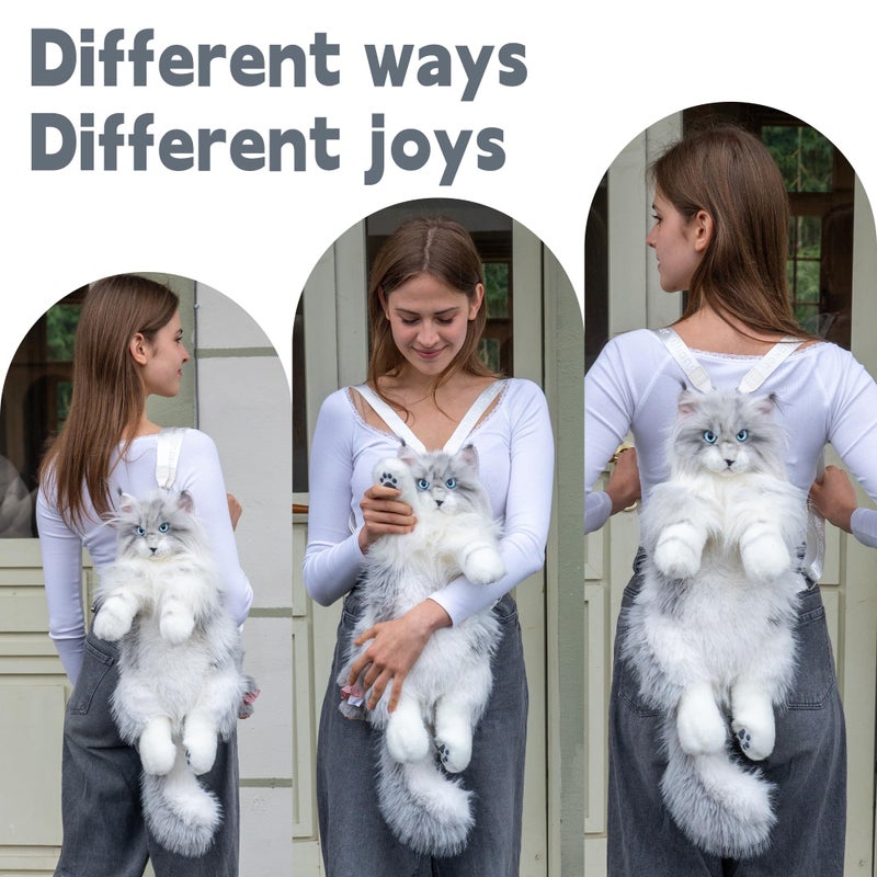 Chongker Cat Shaped Backpack - Handcrafted Stuffed Animals Plush Bag with Adjustable Shoulder, Crossbody, and Handbag Straps - Image 5