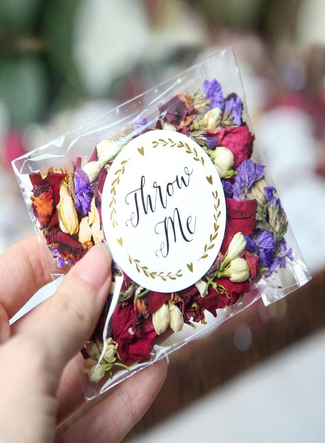Rainbow Pana 100 Pack Pre-made Clear Confetti Bags with Gold Foil "Throw Me" Stickers | Wedding Petal Toss Packets - Pre-Labeled Empty Bags - Image 2
