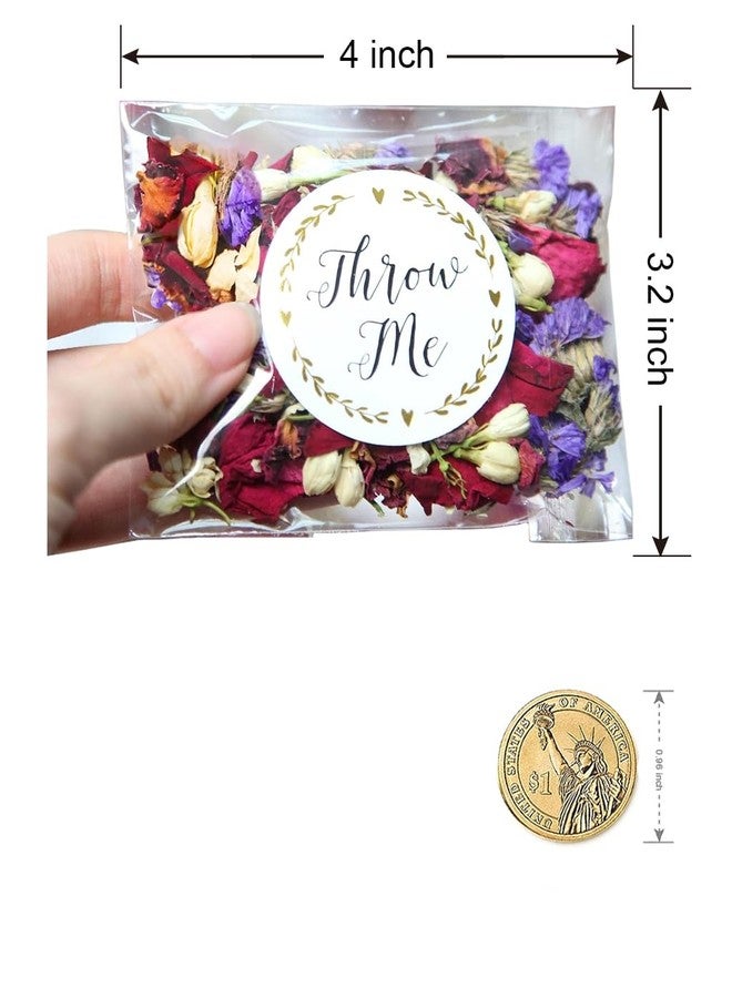Rainbow Pana 100 Pack Pre-made Clear Confetti Bags with Gold Foil "Throw Me" Stickers | Wedding Petal Toss Packets - Pre-Labeled Empty Bags - Image 3