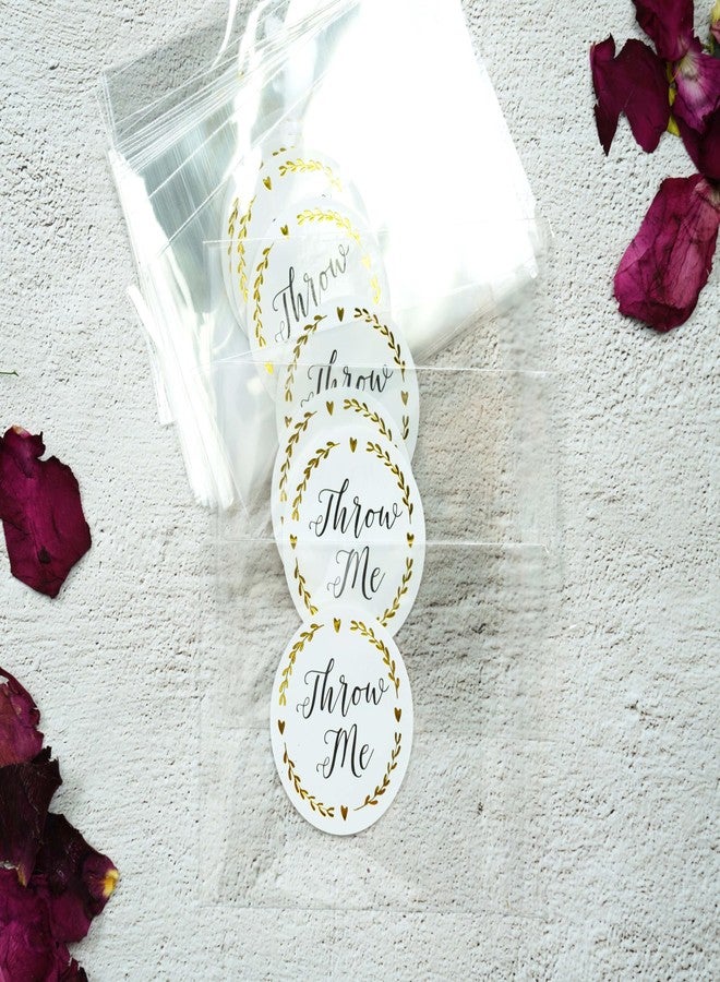 Rainbow Pana 100 Pack Pre-made Clear Confetti Bags with Gold Foil "Throw Me" Stickers | Wedding Petal Toss Packets - Pre-Labeled Empty Bags - Image 1