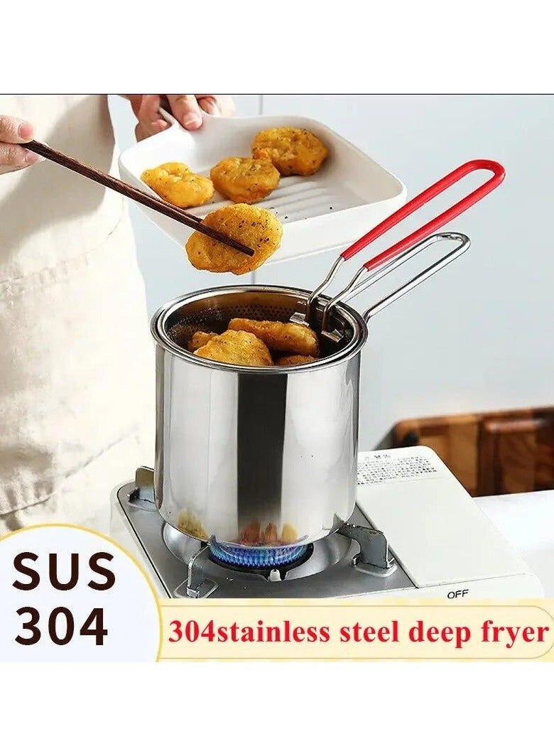 Household 304 Stainless Steel Deep Fryer with Lid Clip & Strainer Basket, Multifunction French Fry Pan Kitchenware for Home Cooking  - Image 1