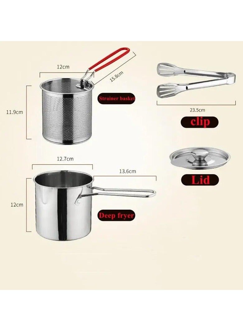 Household 304 Stainless Steel Deep Fryer with Lid Clip & Strainer Basket, Multifunction French Fry Pan Kitchenware for Home Cooking  - Image 2