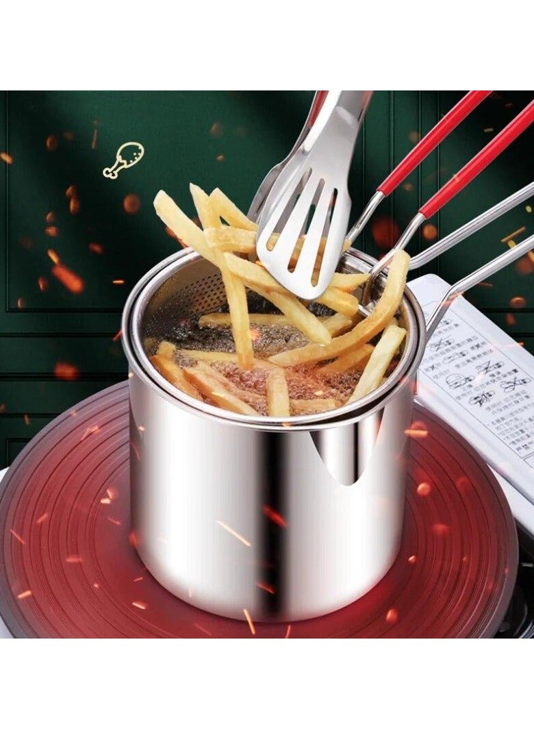 Household 304 Stainless Steel Deep Fryer with Lid Clip & Strainer Basket, Multifunction French Fry Pan Kitchenware for Home Cooking  - Image 3