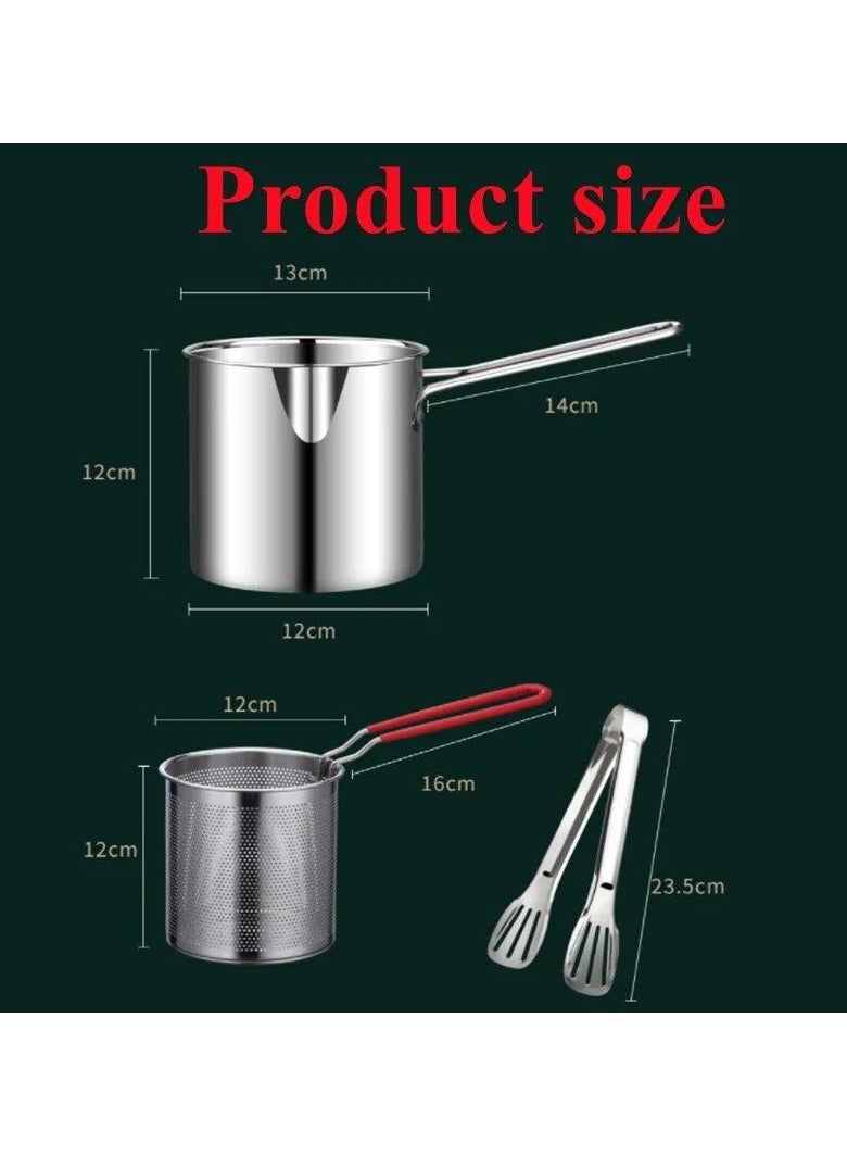 Household 304 Stainless Steel Deep Fryer with Lid Clip & Strainer Basket, Multifunction French Fry Pan Kitchenware for Home Cooking  - Image 4