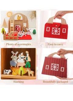 M MIAOYAN Wooden Barn Farm Animal Toys for Kids Over 1Years Old, Small Figure Toys Toddler Toys Farm Animals Red Barn Montessori Toy Portable Set for Toddler Girls Boys Over 1 Years Old, Creative Birthday Gift  - Image 4