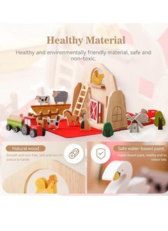M MIAOYAN Wooden Barn Farm Animal Toys for Kids Over 1Years Old, Small Figure Toys Toddler Toys Farm Animals Red Barn Montessori Toy Portable Set for Toddler Girls Boys Over 1 Years Old, Creative Birthday Gift  - Image 2