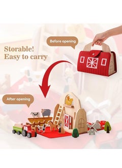 M MIAOYAN Wooden Barn Farm Animal Toys for Kids Over 1Years Old, Small Figure Toys Toddler Toys Farm Animals Red Barn Montessori Toy Portable Set for Toddler Girls Boys Over 1 Years Old, Creative Birthday Gift  - Image 3