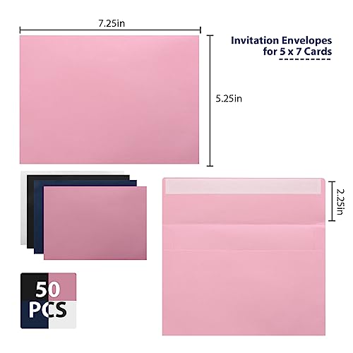 xflyxin 50 Packs A7 Envelopes,5x7 Envelopes for Invitations,Printable invitation envelope,Photos, postcards, greeting cards, mailings, Wedding Self-sealing (pink), Pink,White, ‎‎mf003 - Image 2