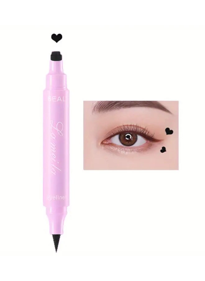 Lameila - Dual Ended Eyeliner Stamp, Waterproof Liquid Eyeliner With Heart Seal Stamp, Long Lasting Seal Eyeliner Pen For Makeup, Eye Decoration Eye Liner Makeup Tool Black - Image 1
