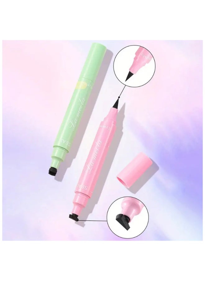 Lameila - Dual Ended Eyeliner Stamp, Waterproof Liquid Eyeliner With Heart Seal Stamp, Long Lasting Seal Eyeliner Pen For Makeup, Eye Decoration Eye Liner Makeup Tool Black - Image 1