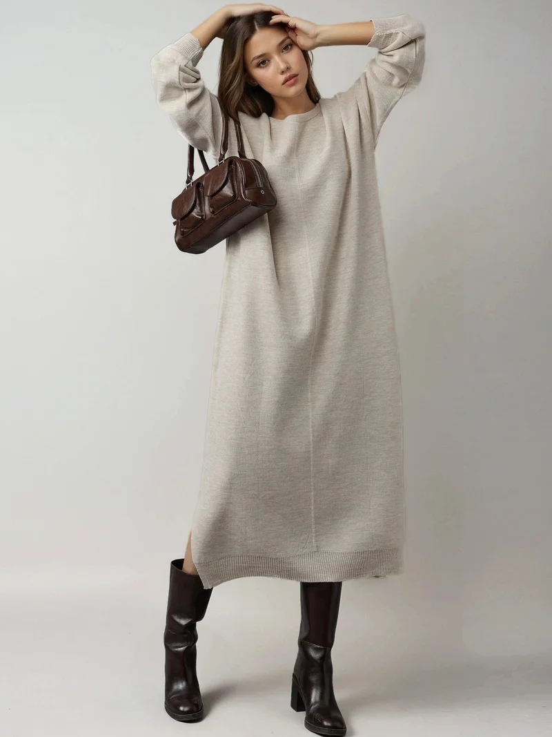 موضتي فستان طويل محبوك مضلع بتفاصيل فتحة من ماي فاشن