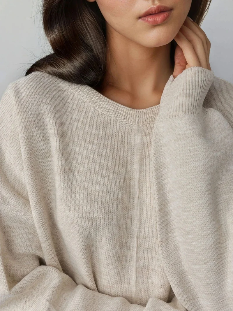 My Fashion Stone Natural MY FASHION Textured Ribbed Long Knit Dress with Slit Detail for Women | Best Price UAE