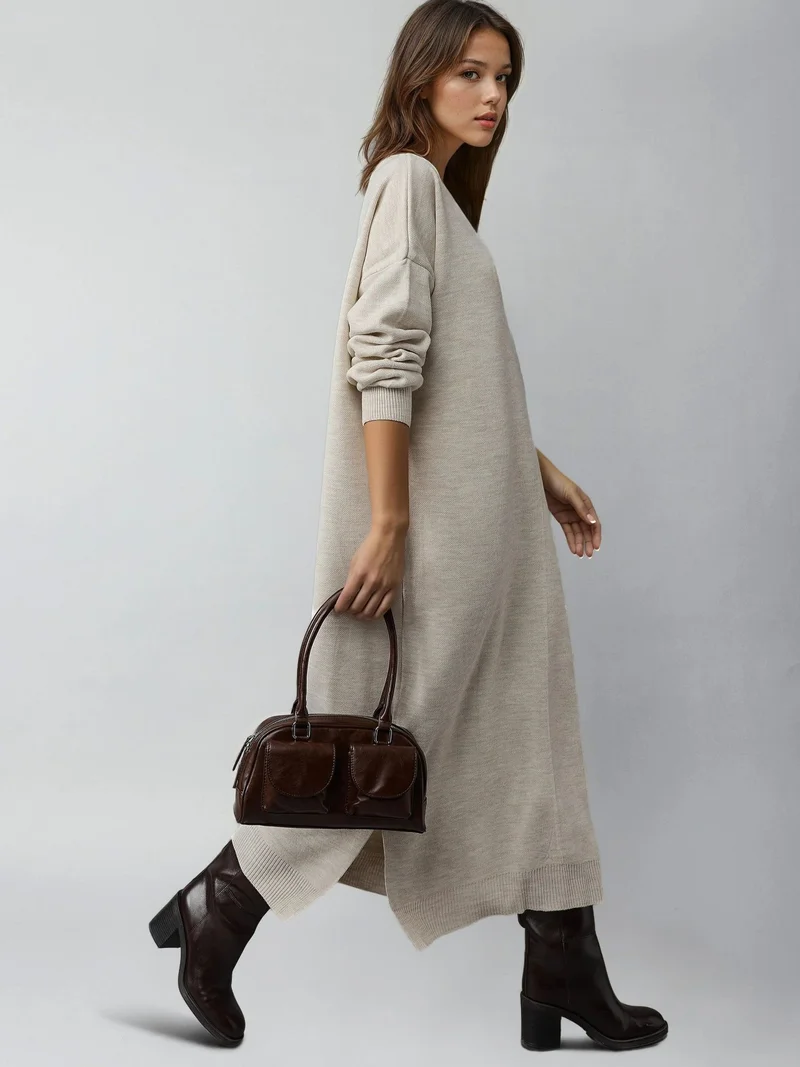 موضتي فستان طويل محبوك مضلع بتفاصيل فتحة من ماي فاشن