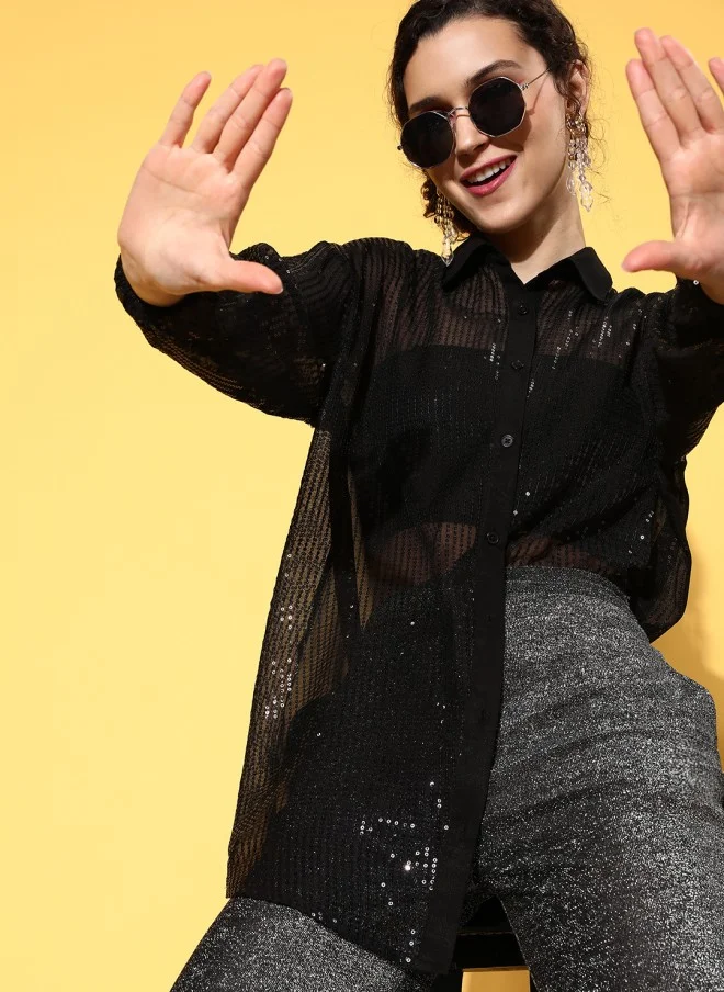 Black Sheer Georgette Shirt for Women