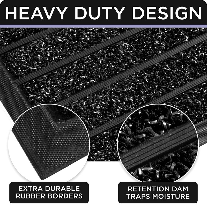 ubdyo Extra Durable Door Mat - Dirt Trapping Outdoor Welcome Mats - Non-Slip Outdoor Indoor Entrance - Low Profile Front Doormat (30" x 17", Bright Black) - Image 4