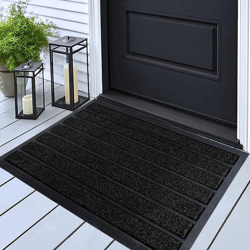 ubdyo Extra Durable Door Mat - Dirt Trapping Outdoor Welcome Mats - Non-Slip Outdoor Indoor Entrance - Low Profile Front Doormat (30" x 17", Bright Black) - Image 1