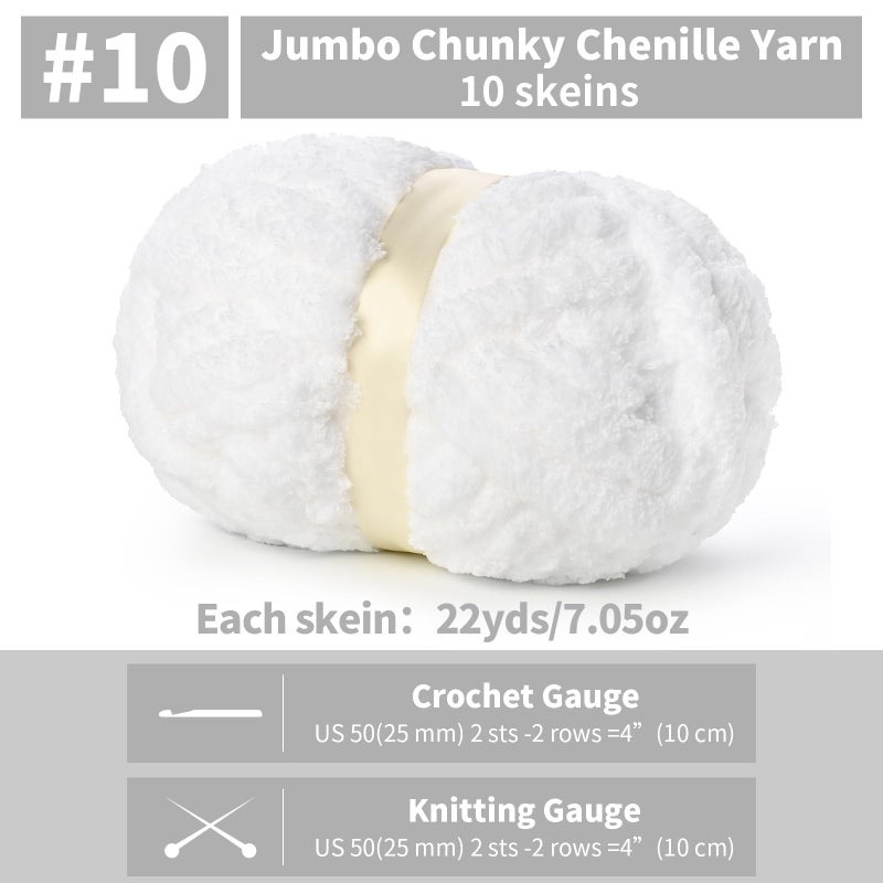 OMoiut 10 Pack of Snow White Soft Jumbo Chunky Yarn for Hand Knitting,Thick Blanket Yarn for Crocheting, #10 Super Bulky Yarns, 220yds/70.5oz Fluffy Chunky Chenille Yarns for Crocheting. - Image 2