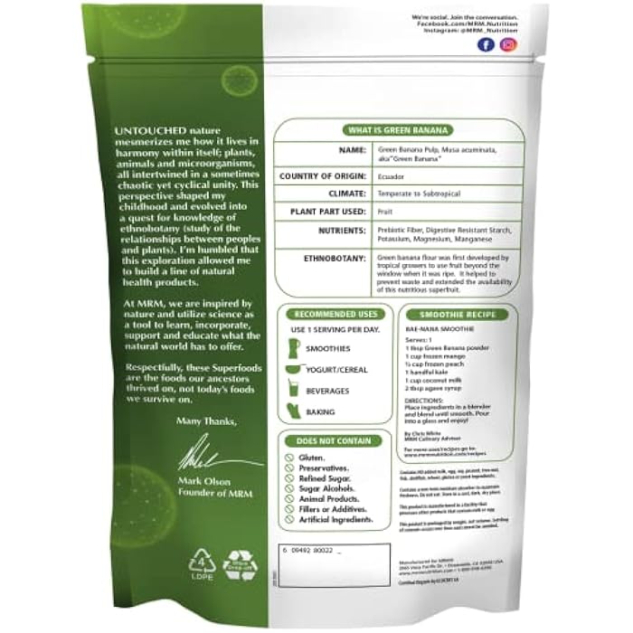 MRM Nutrition Organic Green Banana Powder | Superfoods | High-Fiber | Flour Alternative | Prebiotic Fiber | 40 Servings - Image 2
