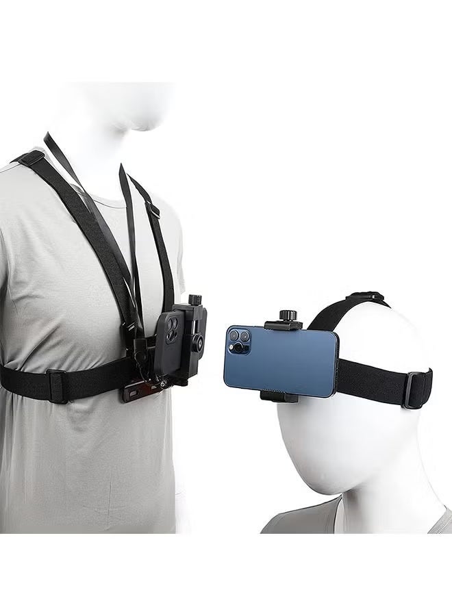Rock Pow Mobile Phone Chest Strap Harness Mount Head Strap Holder Kit Cell Phone Clip Compatible with iPhone17 16 15 14 13 Samsung Go Pro Hero 12 11 10 9 8 7 6 AKASO DJI Osmo and Action Cameras - Image 1