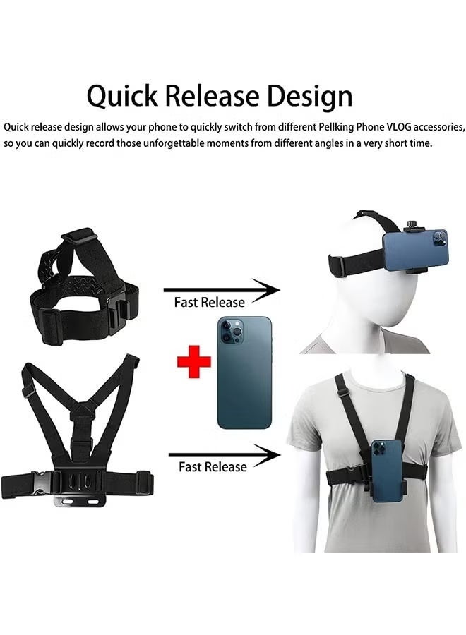 Rock Pow Mobile Phone Chest Strap Harness Mount Head Strap Holder Kit Cell Phone Clip Compatible with iPhone17 16 15 14 13 Samsung Go Pro Hero 12 11 10 9 8 7 6 AKASO DJI Osmo and Action Cameras - Image 3