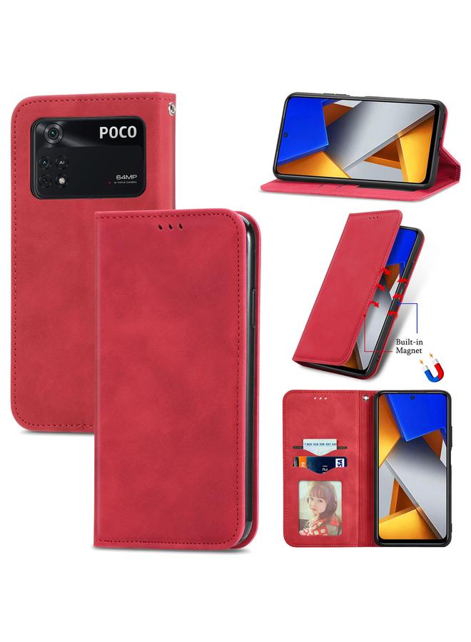 Case For Xiaomi Poco M4 Pro Retro Skin Feel Magnetic Flip Leather Phone Case