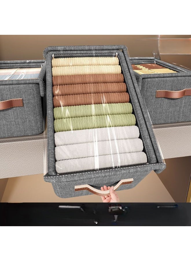 منظم دريسينج بالغطاء الشفاف – بوكس تنظيم ملابس قابل للطي – خامة كتان تقيل مع هيكل معدني – مناسب للدولاب والتخزين - Image 5