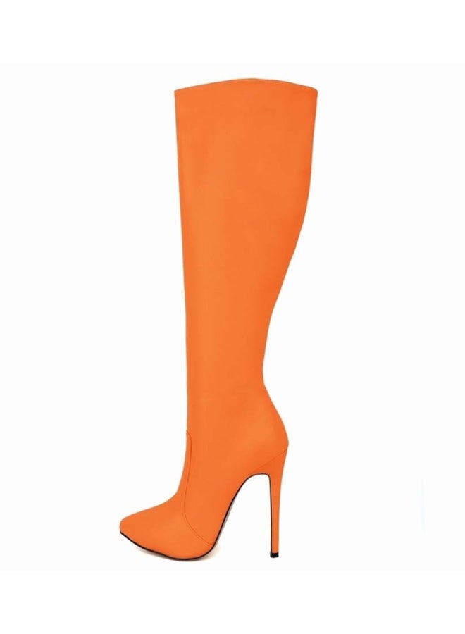 Loquat New autumn and winter style slimming knee-high stiletto heel boots the heel height 10 cm and the shaft length 50 cm Orange - Image 2
