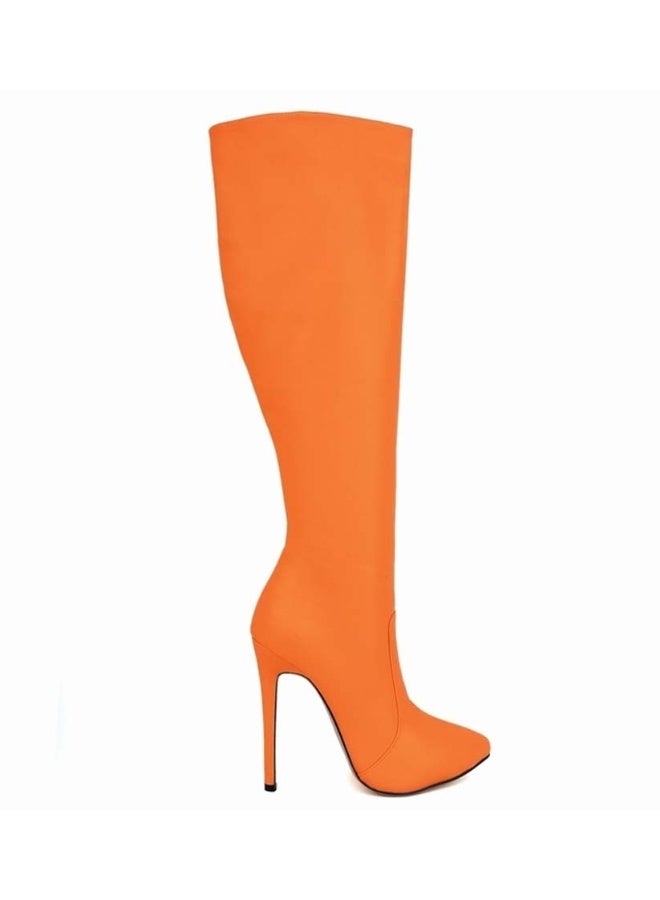 Loquat New autumn and winter style slimming knee-high stiletto heel boots the heel height 10 cm and the shaft length 50 cm Orange - Image 1