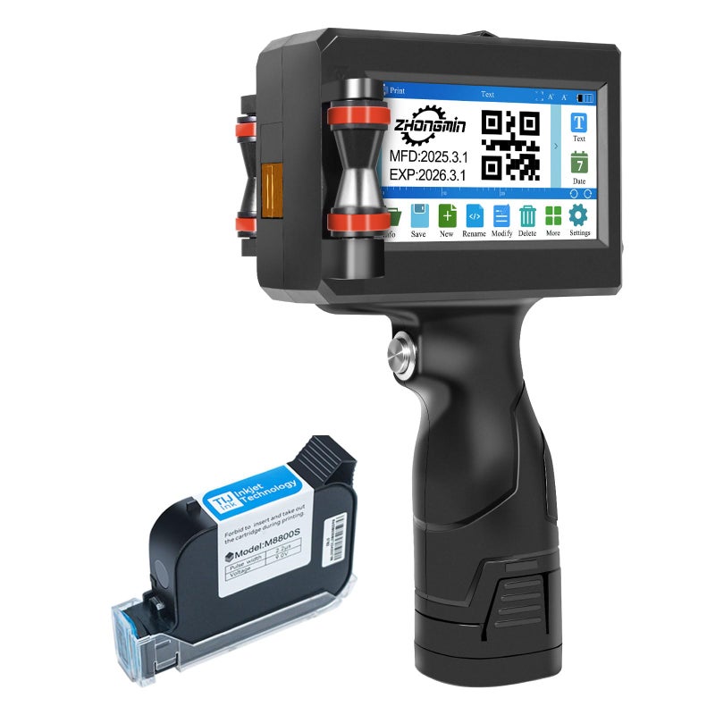 ZHONGMIN Handheld Inkjet Printer with 42ml Quick-Drying Ink Cartridge, Portable Ink Jet Coding Machine for Text/Date/Batch Number/QR Code/Barcode/Logo, Print Height from 0.08 to 0.5 Inch (ZM-C800) - Image 1