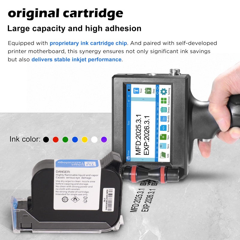 ZHONGMIN Handheld Inkjet Printer with 42ml Quick-Drying Ink Cartridge, Portable Ink Jet Coding Machine for Text/Date/Batch Number/QR Code/Barcode/Logo, Print Height from 0.08 to 0.5 Inch (ZM-C800) - Image 5