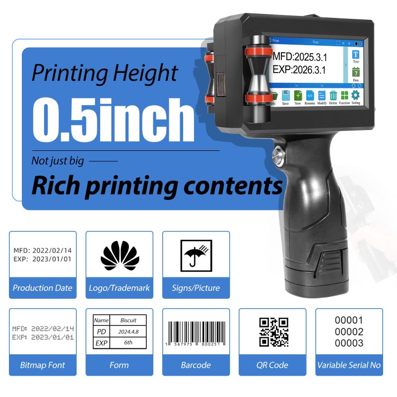 ZHONGMIN Handheld Inkjet Printer with 42ml Quick-Drying Ink Cartridge, Portable Ink Jet Coding Machine for Text/Date/Batch Number/QR Code/Barcode/Logo, Print Height from 0.08 to 0.5 Inch (ZM-C800) - Image 2