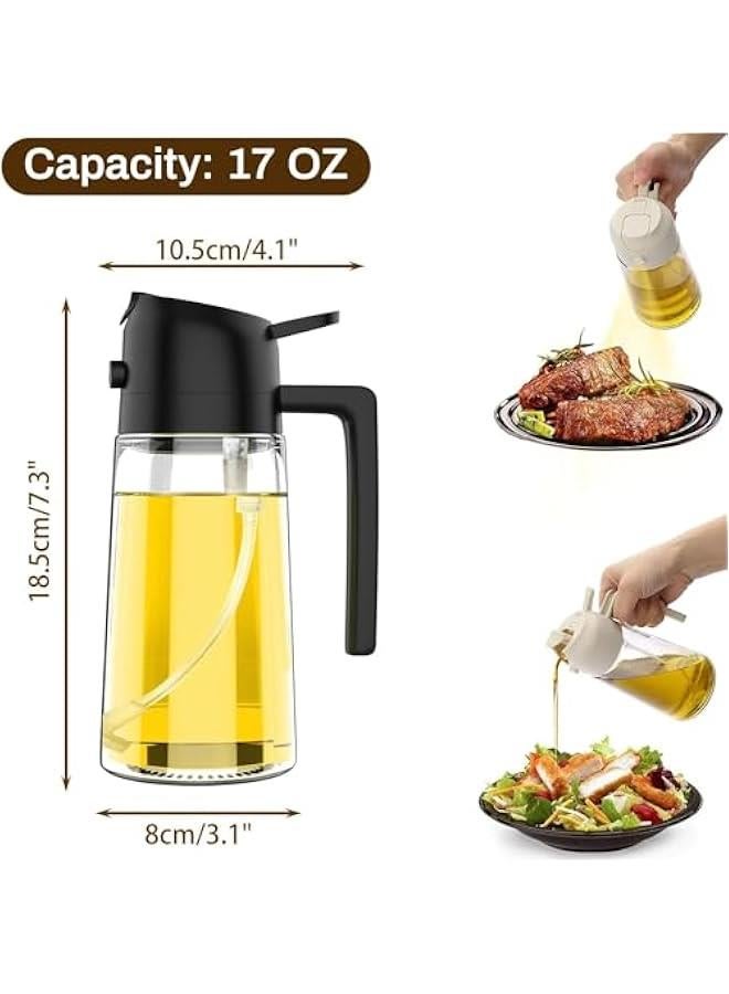 تراسل زجاجة موزع زيت سعة 17 أونصة - 2 في 1 موزع زيت زيتون وبخاخ زيت - زجاجة زيت زجاجية سعة 500 مل - بخاخ زيت للطبخ والمطبخ والسلطة والشواء، بخاخ زيت للطعام (أسود)  - Image 2