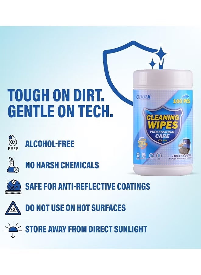 Opula 100PCS Monitor Wipes Pre-Moistened Computer Screen Wipes Electronics Cleaning Wipes For Camera Smart Watch Eyeglasses Tablets Lenses Laptop Screen Phones TV LCD Cleaner Wipes - Image 5
