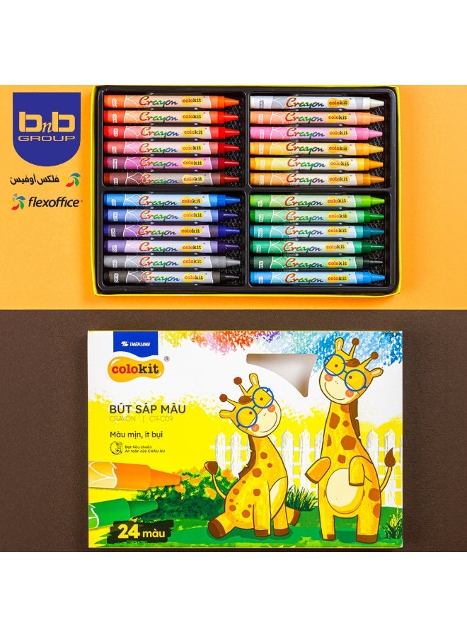 FLEXOFFICE Wax Crayon Colored non-toxic  Paper Box, 24 Colors, Easy to Carry, Ideal Gift for Beginners and Children, Multi-Color It's completely safe for children - Image 1