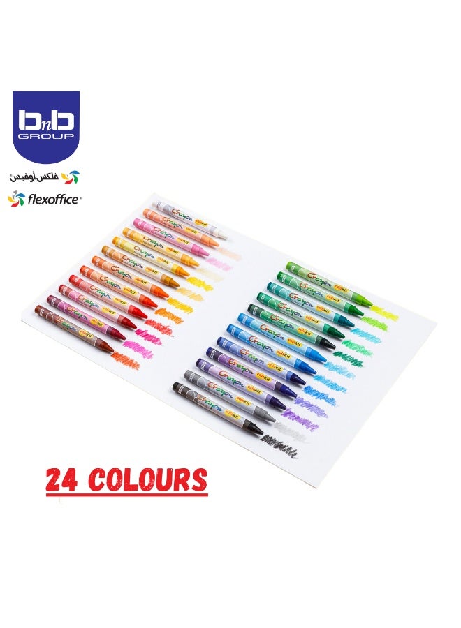 FLEXOFFICE Wax Crayon Colored non-toxic  Paper Box, 24 Colors, Easy to Carry, Ideal Gift for Beginners and Children, Multi-Color It's completely safe for children - Image 3